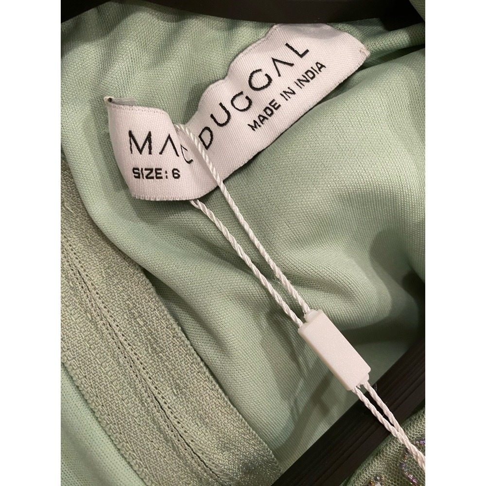 Mac Duggal 35101 Dress Seafoam Green Floral Mini Cutout Waist Sequin Beaded SZ 6 - Picture 8 of 12